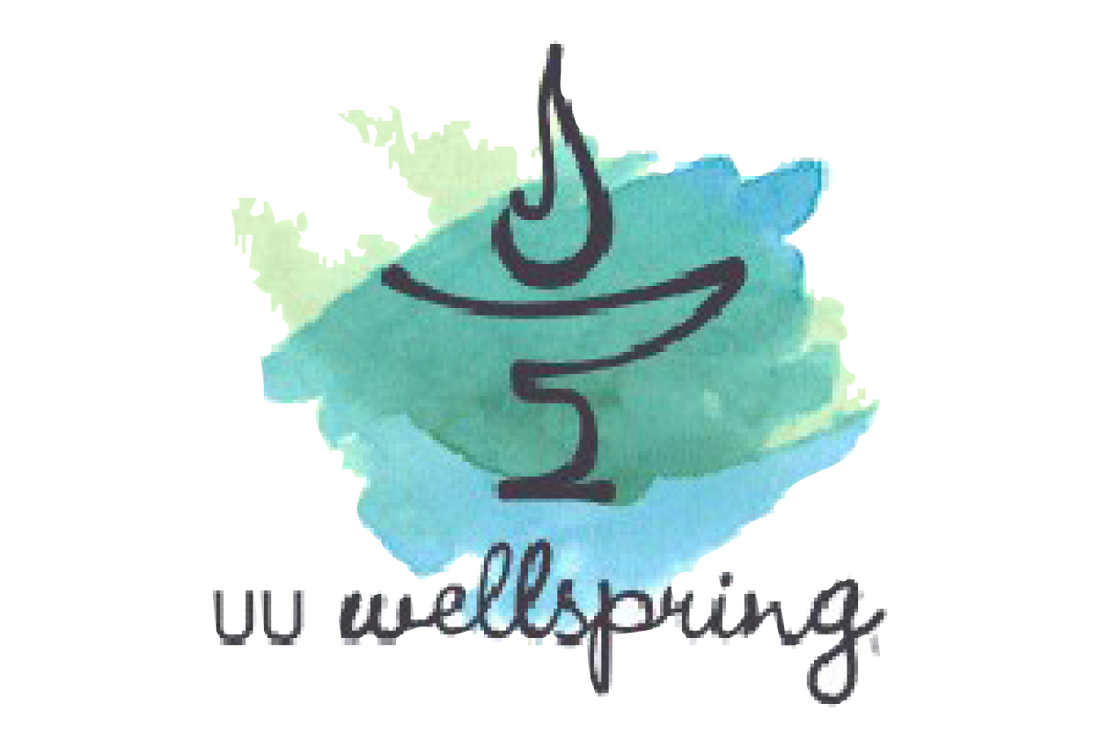 UU wellspring with a black chalice and green and blue watercolor behind it